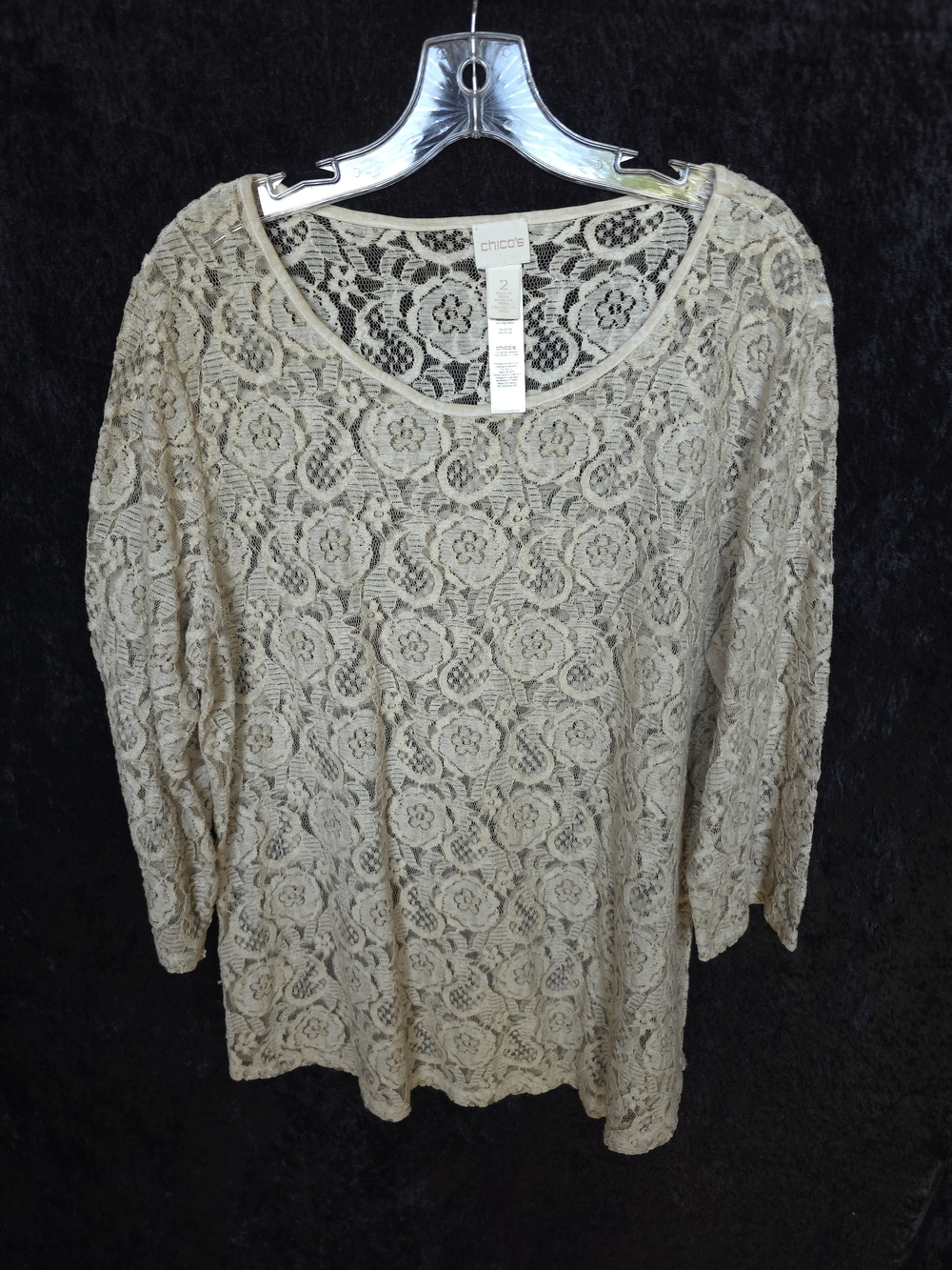 Chico's Women's Beige Lace Scoop Neck Top